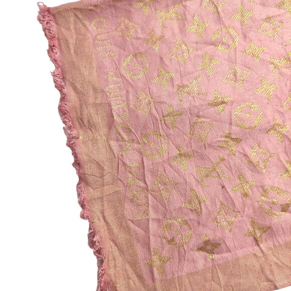 LOUIS VUITTON LV Light Pink & Gold Monogram Shawl Scarf Wrap - Picture 6 of 10